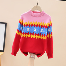 Girls sweater autumn and winter style 2021 childrens pure cotton middle-aged and older childrens pullover sweater cartoon long-sleeved trendy childrens clothing
