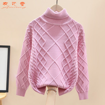 Childrens clothing girls sweater turtleneck sweater autumn and winter new plus velvet thickened lapel big childrens sweater foreign style