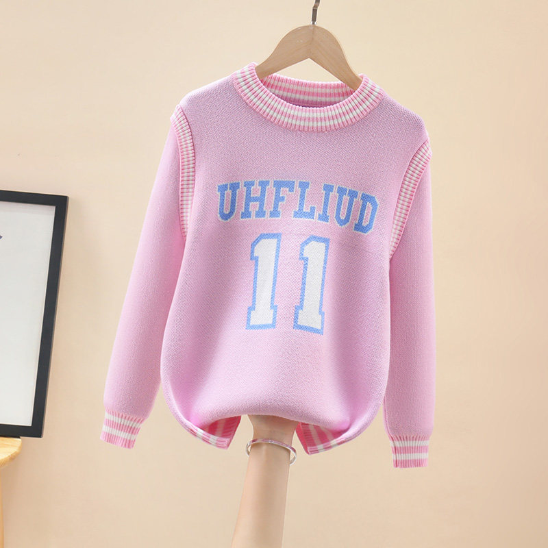 Girls sweater autumn and winter style 2021 new children's spring and autumn middle-aged and older children's pullover sanitary clothes knitted sweater Western style trend - Taobao