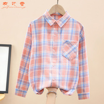 Childrens clothing girls shirt long-sleeved 2022 new autumn clothing big childrens pure cotton casual top plaid shirt jacket trendy