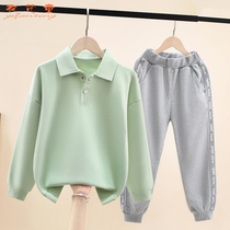 Childrens clothing boys and girls suit sweater and trousers 2022 autumn new childrens sportswear models big childrens trousers solid color