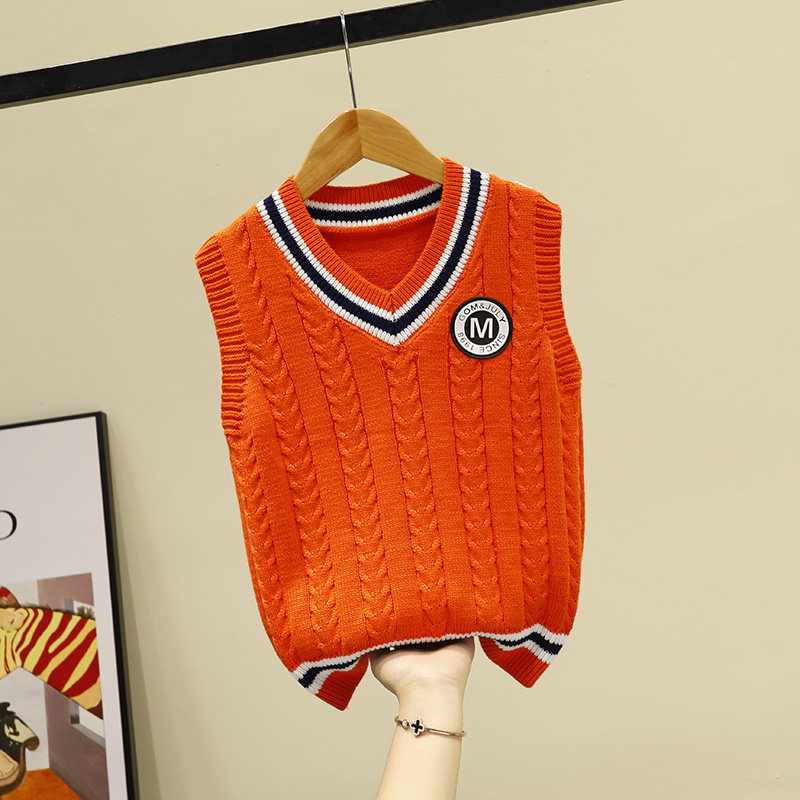Children's knitted vest 2020 spring and autumn new middle and large children's pure cotton inner wearing sweater girl sweater vest
