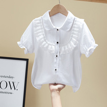 Short-sleeved t-shirt girls white shirt summer 2022 new 8-year-old girl thin section childrens top foreign style baby cotton