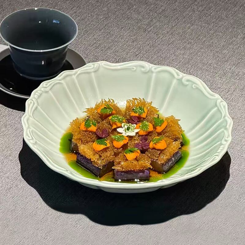 Hangzhou Ci Yue Commercial High-End Club Embossed Cold Dish Bowl Small Stir-Fry Dish Tableware Restaurant Hotel High-End Green Plate