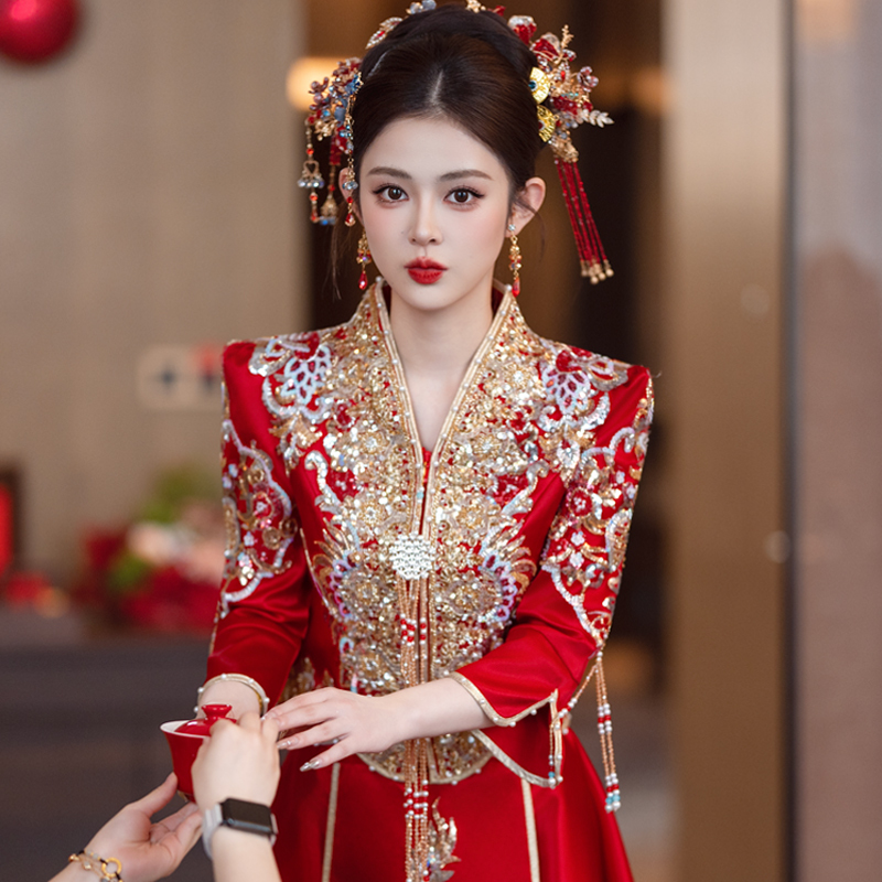 2026 New Style Xiuhe Dress for Bride, New Chinese-Style Wedding Dress, Elaborate Red High-End Summer Toast Dress, Slimming Effect 2026 New Style Xiuhe Dress for Bride, New Chinese-Style Wedding Dress, Elaborate Red High-End Summer Toast Dress, Slimming Effect