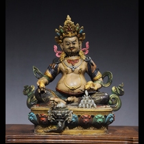 Antique collection pure copper tantra Tibetan Buddha painted yellow God of Wealth bronze statue home decoration ornaments