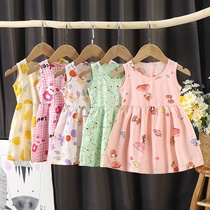 Korean version of cool Cotton Poplin Girls dress childrens 2021 new summer sundress thin sleeveless floral princess dress