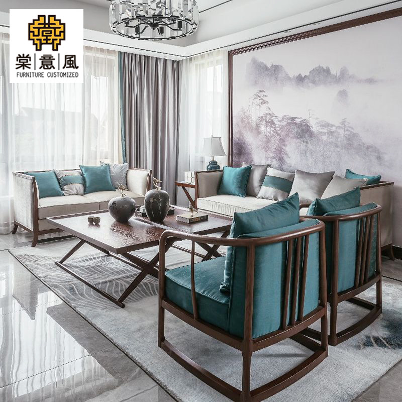 New Chinese solid wood cloth Sofa Minimalist Modern Zen-style Rooms Hotel Folk Living-room Whole furniture Customized 