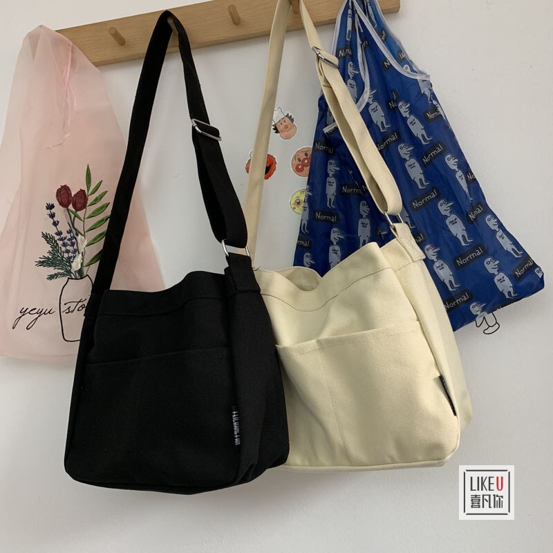 Original LAOSHU Casual Large-Capacity Canvas Shoulder Crossbody Bag for Commuting, Students, Computer, Books, Simple and Versatile Tote Bag