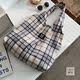 Original autumn and winter new 2022 Korean style retro all-match literary women's woolen plaid tote bag student one-shoulder women's bag