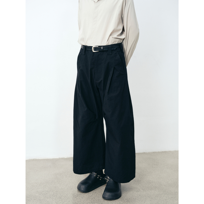 Grainmustard 「Curved Knife Pants」High-Count Cotton Pleated Curved-Leg Casual Cropped Pants
