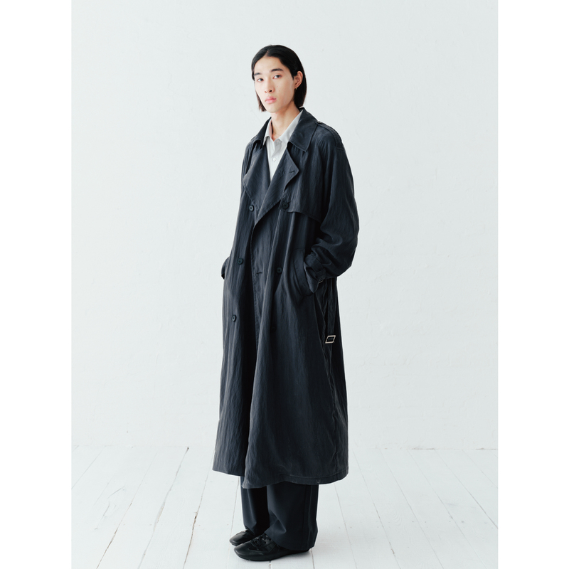 Grainmustard'Trench Coat' Cupro Silk Silhouette Lapel Double-Breasted Trench Coat Jacket