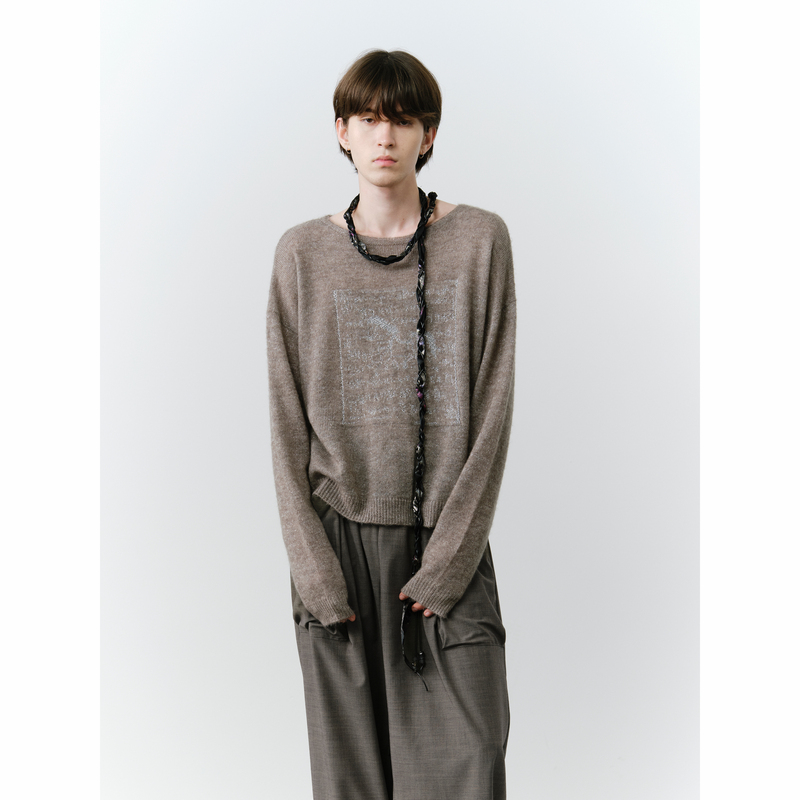 Grainmustard Ultra-Fine Silk Cashmere Silver Thread Jacquard Knit Sweater Pixel Pony Lazy Pullover