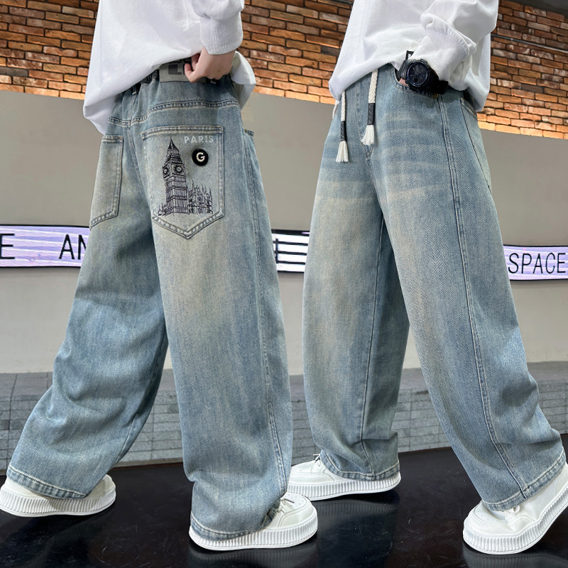 Boys' Straight-Leg Jeans Spring and Autumn 2026 New Style Children's Loose Fit Pants for Older Boys, Summer Thin Style