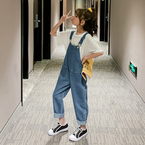 Girls Strap Pants Spring and Autumn 2021 New Girls Autumn Children Children Suspension Pants 9-12 Years Old Pants Autumn