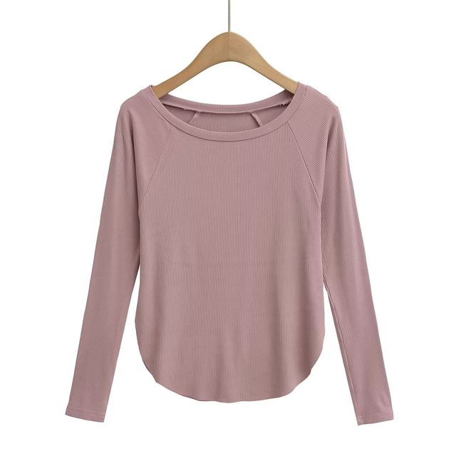 Xiaoru European and American Style Solid Color Basic Round Neck Long-Sleeve T-Shirt for Women, Casual Sun-Protective Cover-Up, Loose Curved Hem Base Shirt