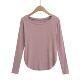 Xiaoru European and American Style Solid Color Basic Round Neck Long-Sleeve T-Shirt for Women, Casual Sun-Protective Cover-Up, Loose Curved Hem Base Shirt
