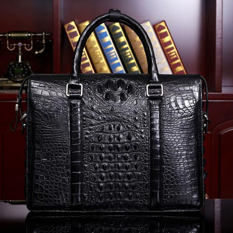Thailand imported authentic genuine crocodile leather briefcase men's handbag large-capacity business zipper horizontal section skull high-end