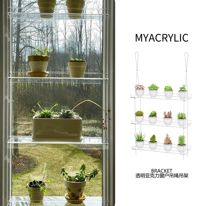 Transparent Acrylic U-Shaped Green Plant Hanger Window Wire Rope Plant Stand Floating Shelf Vase Ornament Display Rack