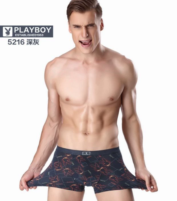 Quần lót nam Playboy Quần lót nam Boxer đầu băng lụa thoáng khí Bốn góc gợi cảm Quần trẻ trung mùa hè - Vòng eo thấp