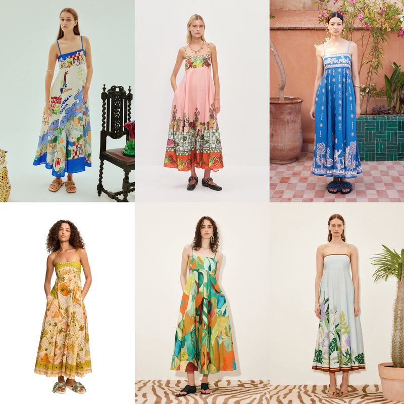 Australian Niche Brand Alema&Is Summer New Linen Graffiti Print Spaghetti Strap Vacation Style Long Dress for Women