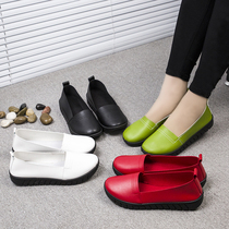 New womens shoes spring and autumn single shoes mother shoes soft bottom non-slip wear-resistant peas shoes casual flat leather shoes womens special shoes