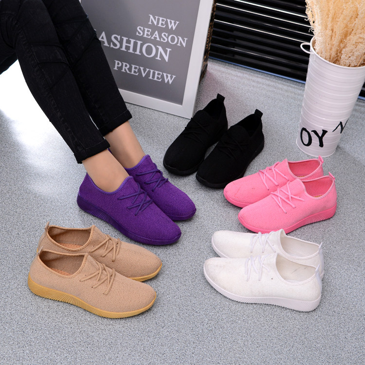 2019 spring new large size Korean casual shoes color women's single shoes flat shoes breathable mesh student running shoes