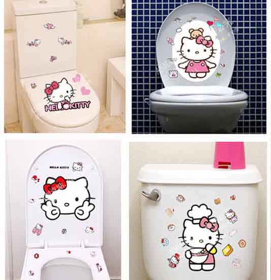 hello kitty personality toilet sticker wall sticker bathroom toilet waterproof sticker creative powder room decoration