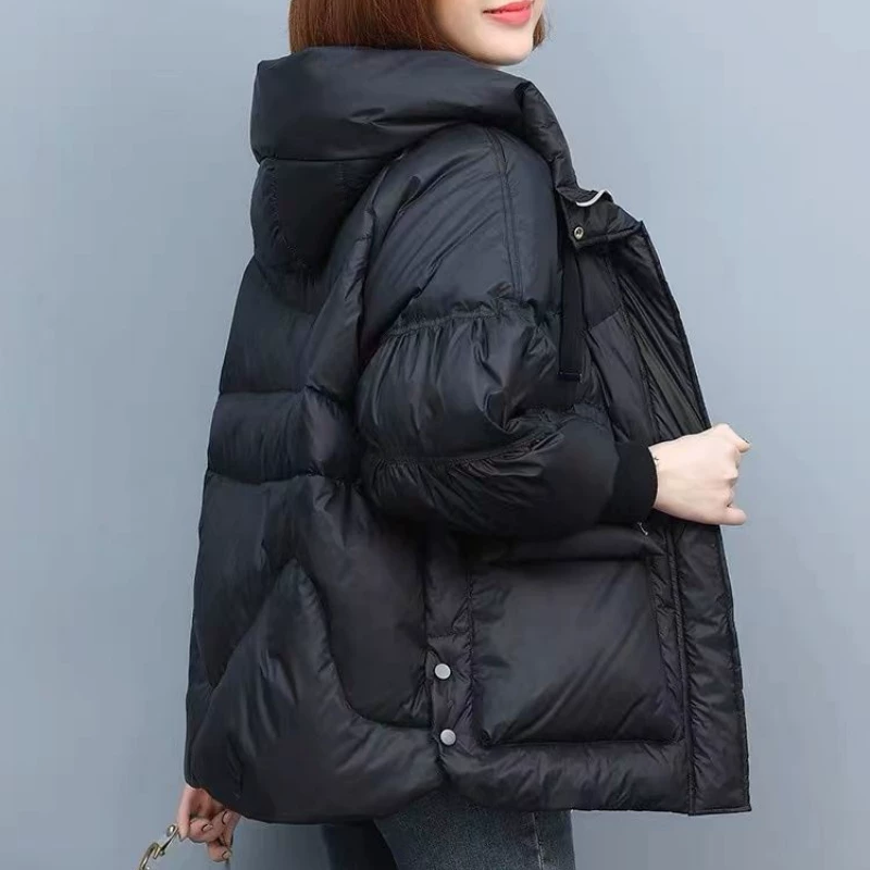 Короткая модная пуховик с пухом, корейский стиль, oversize, увеличенная толщина