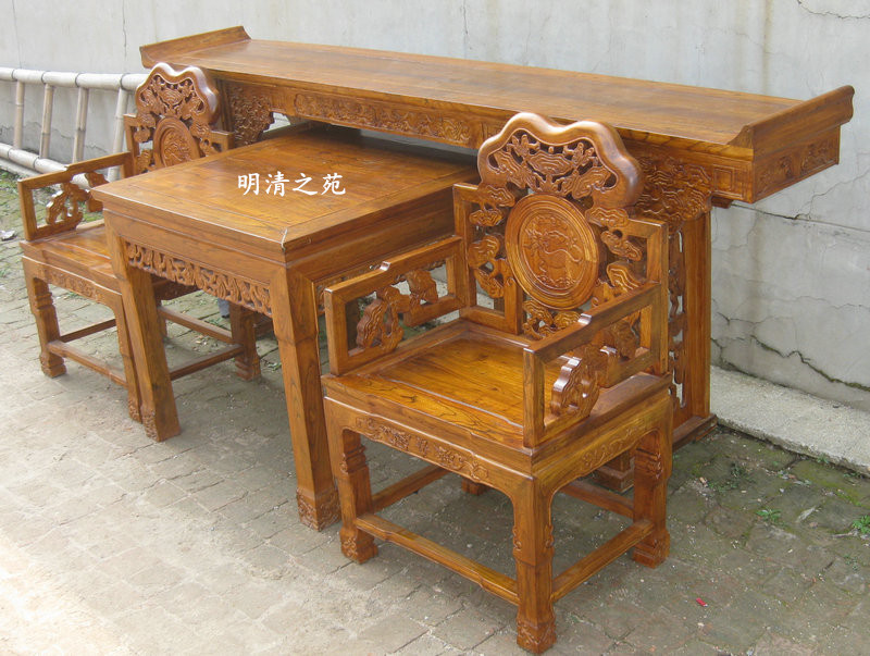 Đồ nội thất cổ elm gỗ rắn Trung Quốc trường hợp Zhongtang tám bàn cổ tích Taishi ghế vuông bàn sáu bộ - Bàn / Bàn bàn gỗ xếp