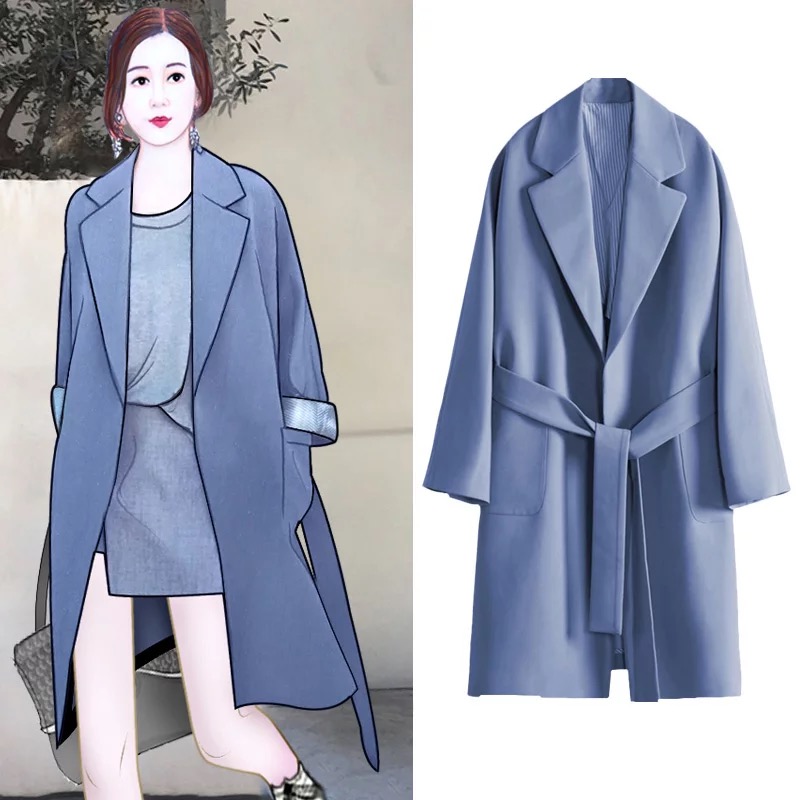 phụ nữ áo gió 2019 mùa xuân và mùa thu mới phiên bản Hàn Quốc của bóng dài vừa qua vô tuyến đầu gối phù hợp với chiếc áo khoác khí lỏng áo khoác mỏng