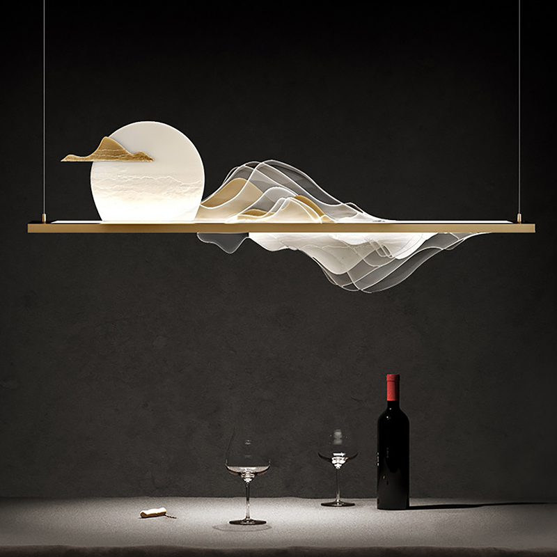 Wabi-Sabi Retro Style Tea Room Chandelier Zen-Inspired Chinese Restaurant Lamp Chinese-Style Bar Counter Lighting Designer Landscape Chandelier