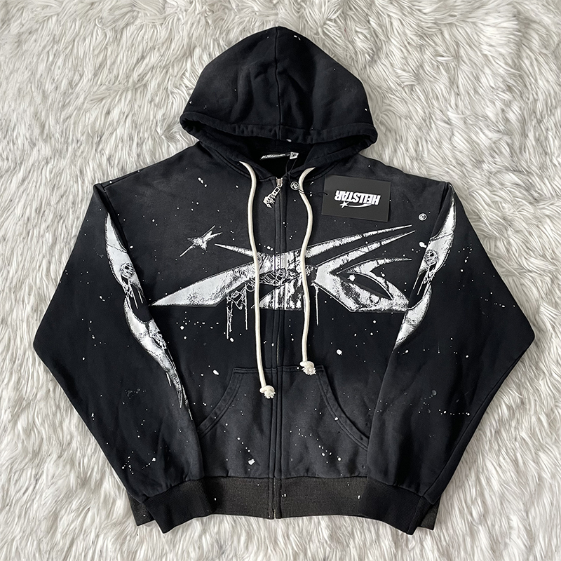 Hellstar Studios Zip up Hoodie Zippered Washed Cotton Hooded Sweatshirt