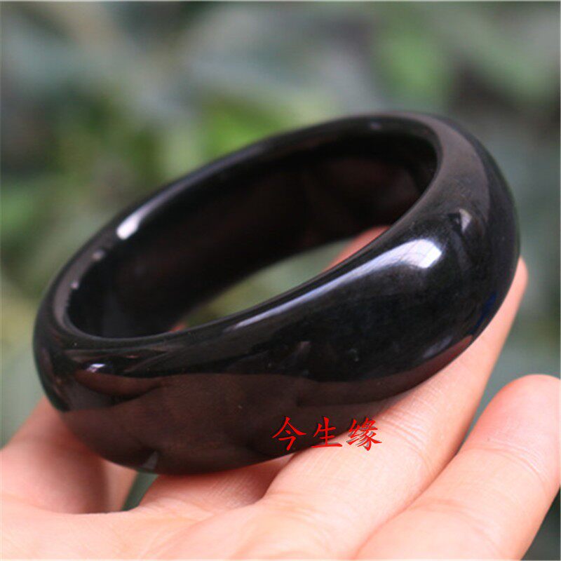Natural jade bracelet Xinjiang and Tian Yuqing jade wide version bracelet ink black boutique women's bracelet low price