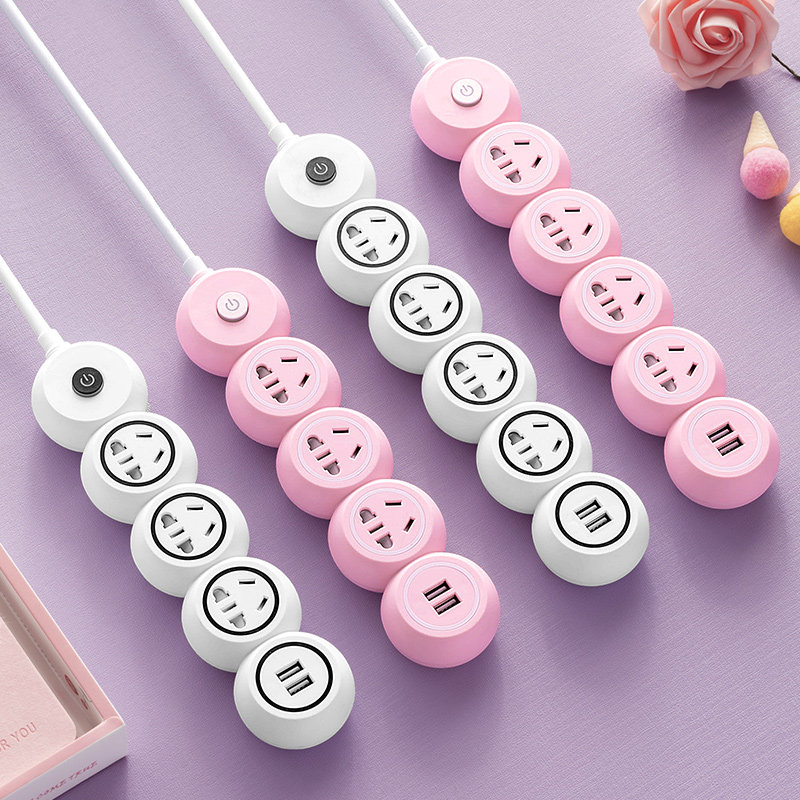 Socket panel porous creative usb plug-in board student dormitory plug-in board long-line plug-in row cute girl pink row plug-in