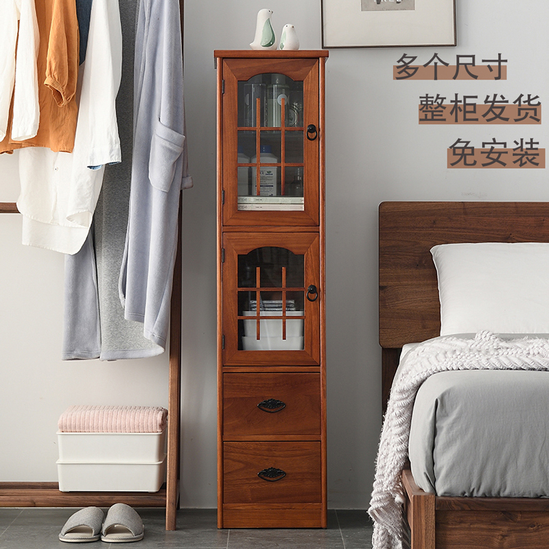 Solid Wood Ultra-Narrow Gap Cabinet, Living Room Storage Cabinet, Bathroom Toilet Side Cabinet, High Cabinet with Doors