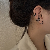 Korea New Black Simple Headless Audio Clamp Female Network Red Class Fashion Ear Clothes Three Pieces of Earring Accessories