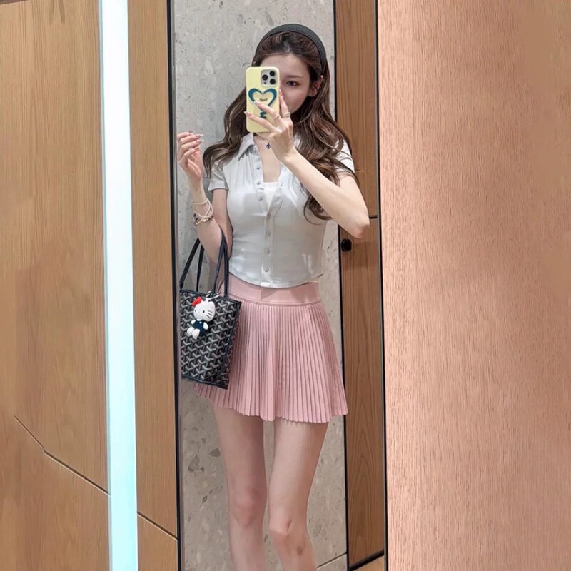 Lulu Polo Collar Cardigan T-Shirt Ribbed Short Waist-Cinching Slimming Henry Button Top for Women Lulu Polo Collar Cardigan T-Shirt Ribbed Short Waist-Cinching Slimming Henry Button Top for Women