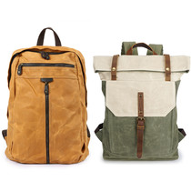 British retro crazy horse leather backpack men's batik canvas bag waterproof travel backpack student schoolbag personality tide brand