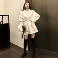 Thu đông 2018 thời trang mới của phụ nữ phiên bản Hàn Quốc của chiếc túi buông tay dài buông xõa dài tay áo khoác len lật ngược ao khoac dạ nu sanh dieu