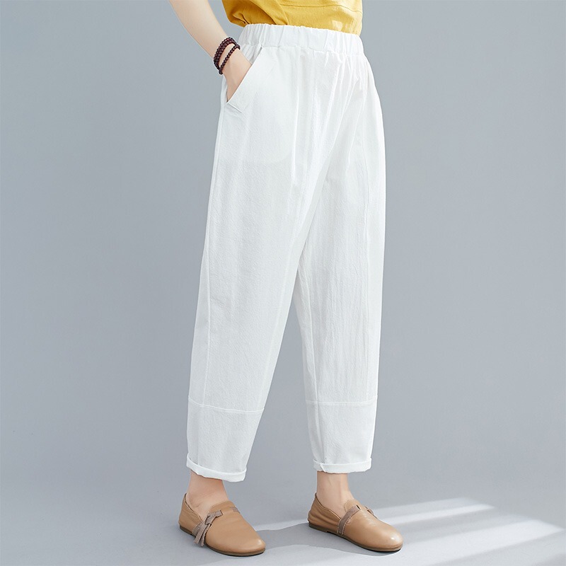 Cotton and Linen Long Pants 2026 Summer Style Plus Size Loose Casual Women's Pants for Plus-Size Girls Solid Color Versatile Linen Cropped Harem Pants Cotton and Linen Long Pants 2026 Summer Style Plus Size Loose Casual Women's Pants for Plus-Size Girls Solid Color Versatile Linen Cropped Harem Pants
