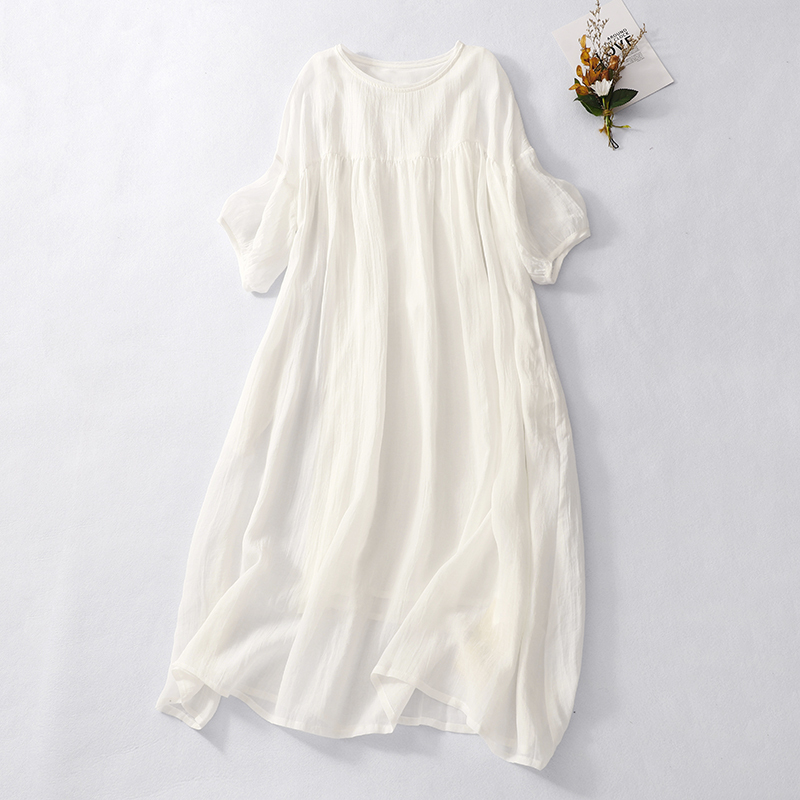 Clearance Sale: Export Surplus, Tagless, Super Fairy-Like White Loose Artistic Ramie Dress for Women, Flowing Long Dress