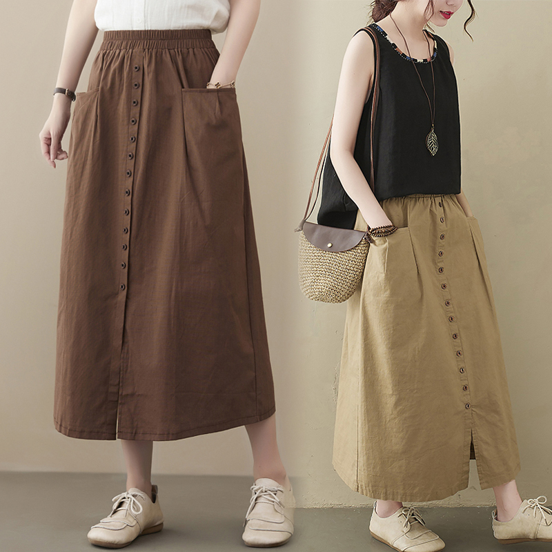Cotton and Linen Midi Skirt for Women, Summer Plus Size Women's Clothing, Artistic Retro Style, Large Swing Skirt, Loose and Slimming A-Line Skirt Cotton and Linen Midi Skirt for Women, Summer Plus Size Women's Clothing, Artistic Retro Style, Large Swing Skirt, Loose and Slimming A-Line Skirt