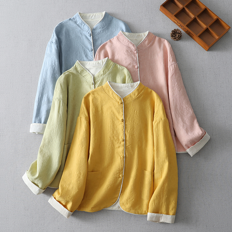 Women's Plus-Size Tops for Covering the Belly, 2026 Spring and Autumn New Style, Reversible Color-Blocking Shirts, New Chinese-Style Outerwear Shirts