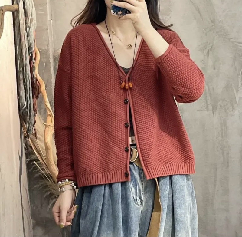Top Brand Clearance Export Spring and Autumn Versatile Knitted Cardigan with Rolled Edges, Fashionable and Versatile Jacket Top for Women
