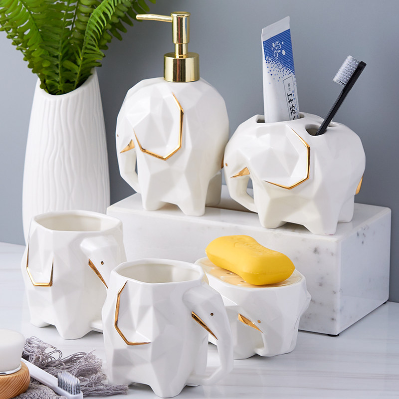 Nordic Bathroom Wash suit Ceramics Five Pieces Toiletries gargling cup Dressing Room Toothbrushing Cup Hotel Creative Toiletries