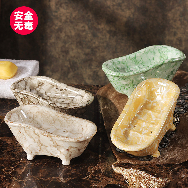 European-style marble pattern ceramic soap box draining practical hotel handmade soap box bathroom soap holder high-end