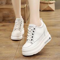  Dadong ultra-high-heeled white leather casual womens shoes thick-soled 10cm inner increase white shoes 2020 spring slope heel single