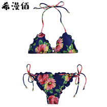 Vi mi swimsuit ins female bikini sexy three-point small chest gathering beach lace-up bikini