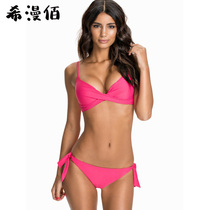 Xi Manbai sexy bikini model art Test solid color steel ring gathering hot spring rose red swimsuit breifs three-point style